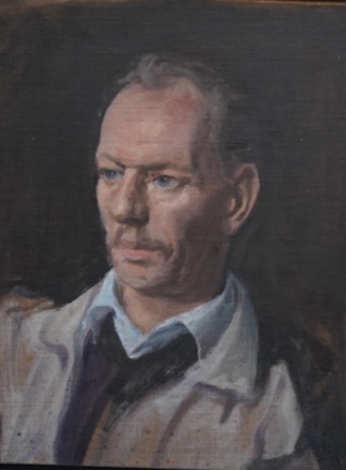 Slade style, Portrait of a gentleman, unsigned, oil on canvas laid on board, 49 x 39cm